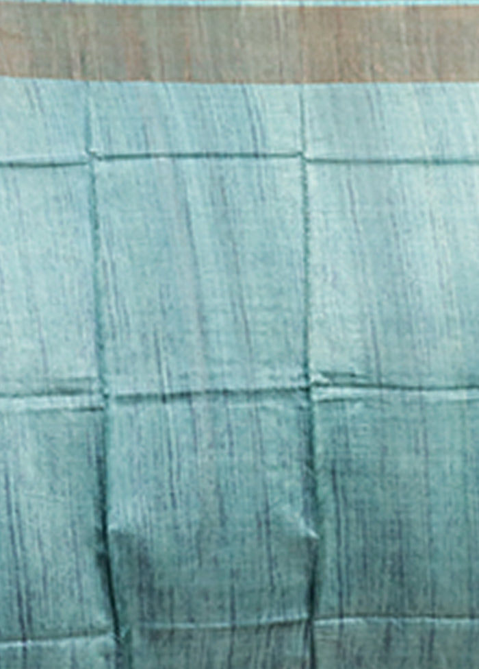 Blue Handloom Tussar Silk Saree With Blouse Piece