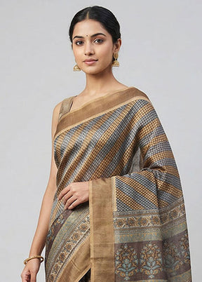 Brown Handloom Tussar Silk Saree With Blouse Piece