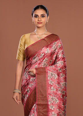 Pink Handloom Tussar Silk Saree With Blouse Piece
