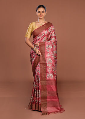 Pink Handloom Tussar Silk Saree With Blouse Piece