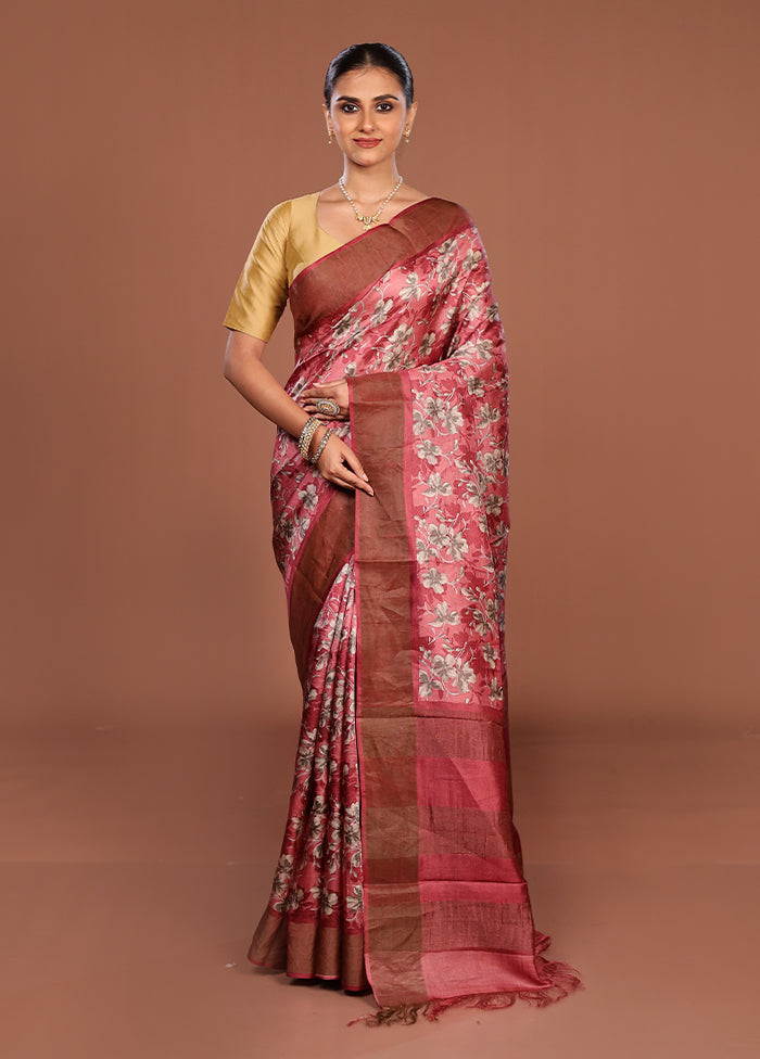 Pink Handloom Tussar Silk Saree With Blouse Piece