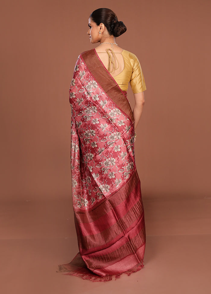 Pink Handloom Tussar Silk Saree With Blouse Piece