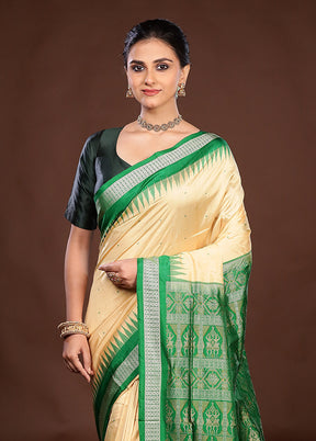 Cream Handloom Bomkai Pure Silk Saree With Blouse Piece