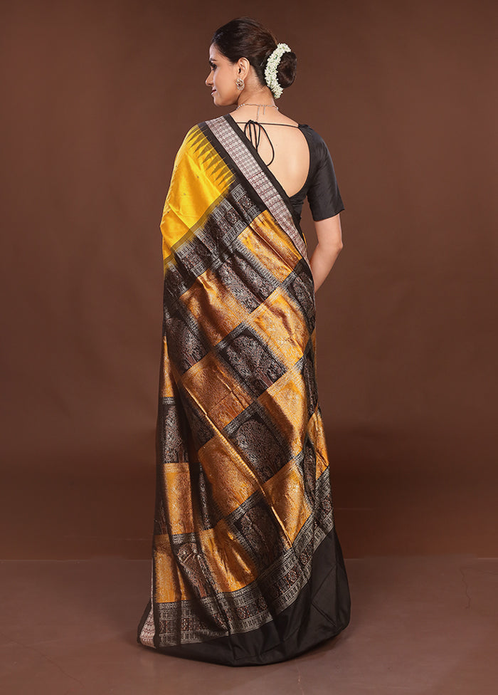 Yellow Handloom Bomkai Pure Silk Saree With Blouse Piece