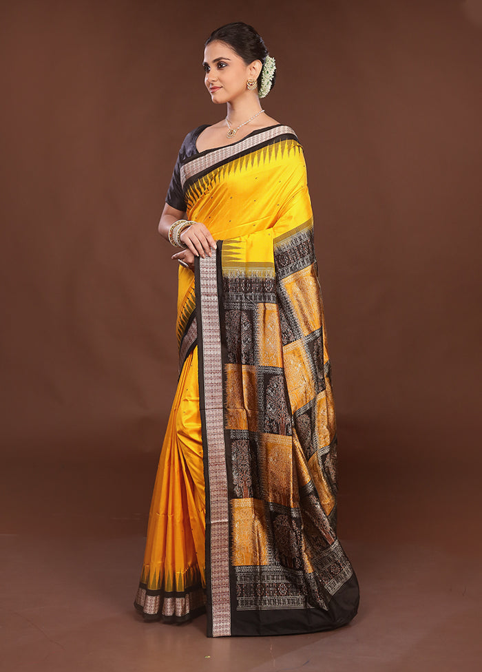 Yellow Handloom Bomkai Pure Silk Saree With Blouse Piece