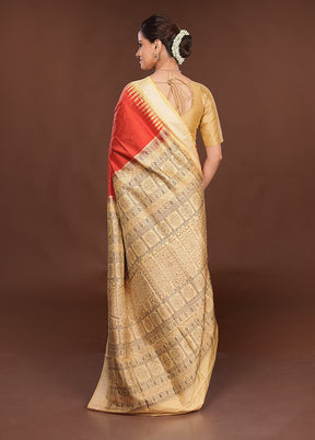 Red Handloom Bomkai Pure Silk Saree With Blouse Piece