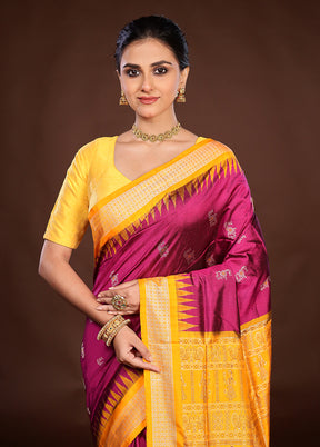 Purple Handloom Bomkai Pure Silk Saree With Blouse Piece