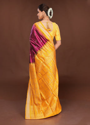Purple Handloom Bomkai Pure Silk Saree With Blouse Piece