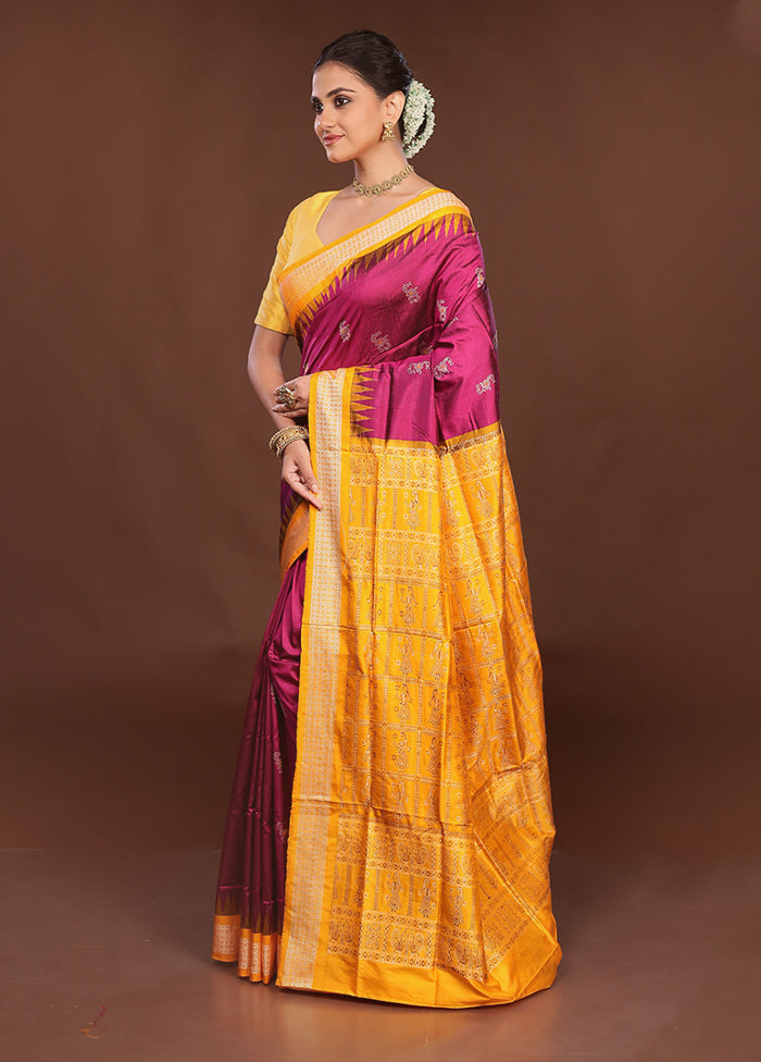 Purple Handloom Bomkai Pure Silk Saree With Blouse Piece