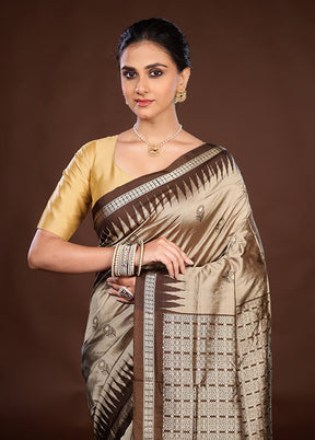 Grey Handloom Bomkai Pure Silk Saree With Blouse Piece