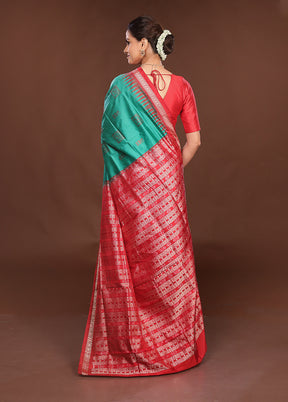 Blue Handloom Bomkai Pure Silk Saree With Blouse Piece