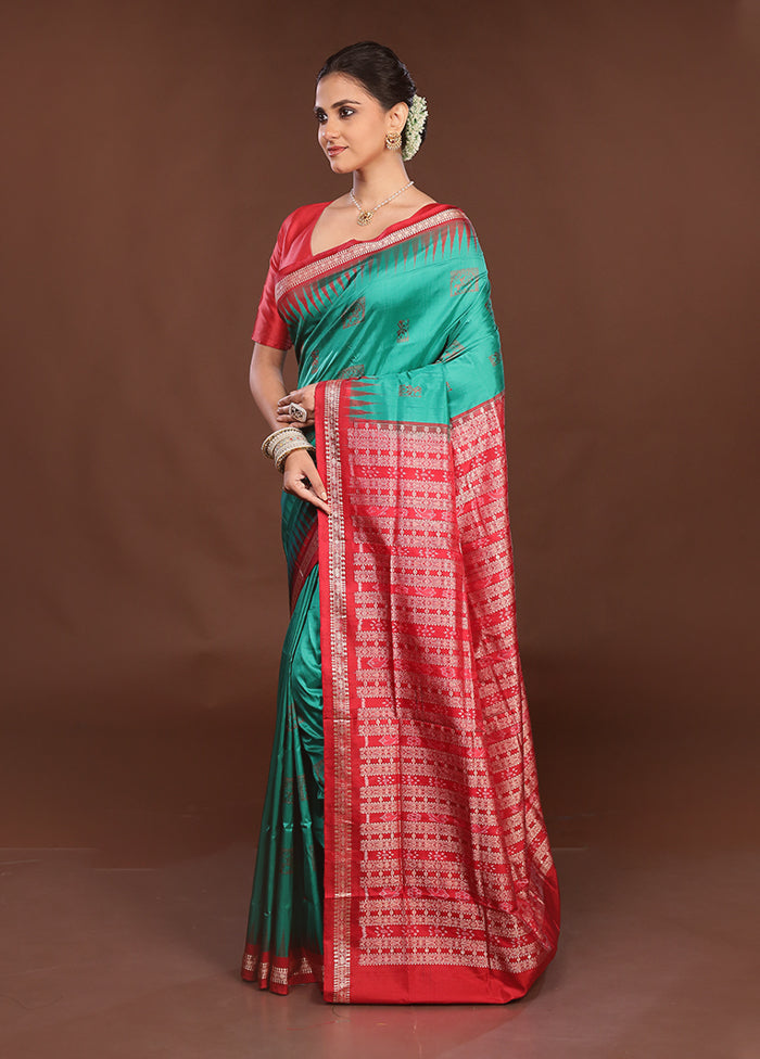 Blue Handloom Bomkai Pure Silk Saree With Blouse Piece