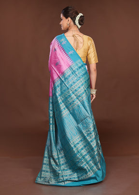 Pink Handloom Bomkai Pure Silk Saree With Blouse Piece