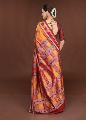 Yellow Handloom Bomkai Pure Silk Saree With Blouse Piece