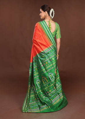 Red Handloom Bomkai Pure Silk Saree With Blouse Piece