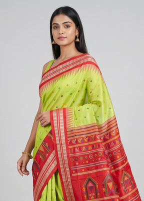 Green Handloom Bomkai Pure Silk Saree With Blouse Piece