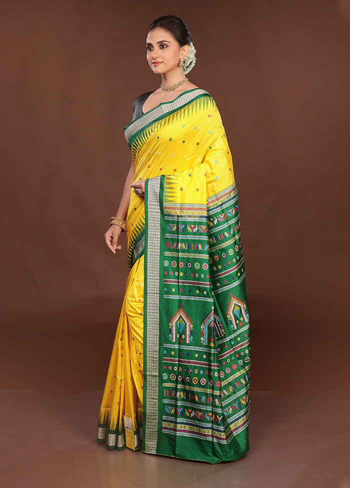 Yellow Handloom Bomkai Pure Silk Saree With Blouse Piece