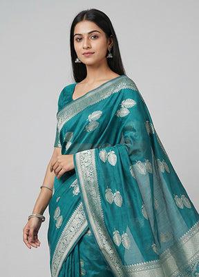 Green Cotton Saree With Blouse Piece