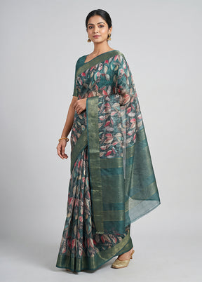 Green Tussar Silk Saree With Blouse Piece