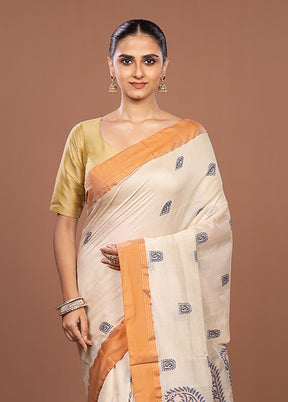 Cream Handloom Matka Silk Saree With Blouse Piece