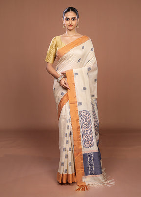 Cream Handloom Matka Silk Saree With Blouse Piece