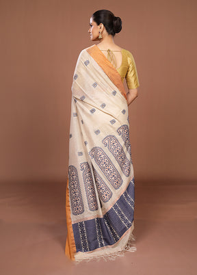 Cream Handloom Matka Silk Saree With Blouse Piece