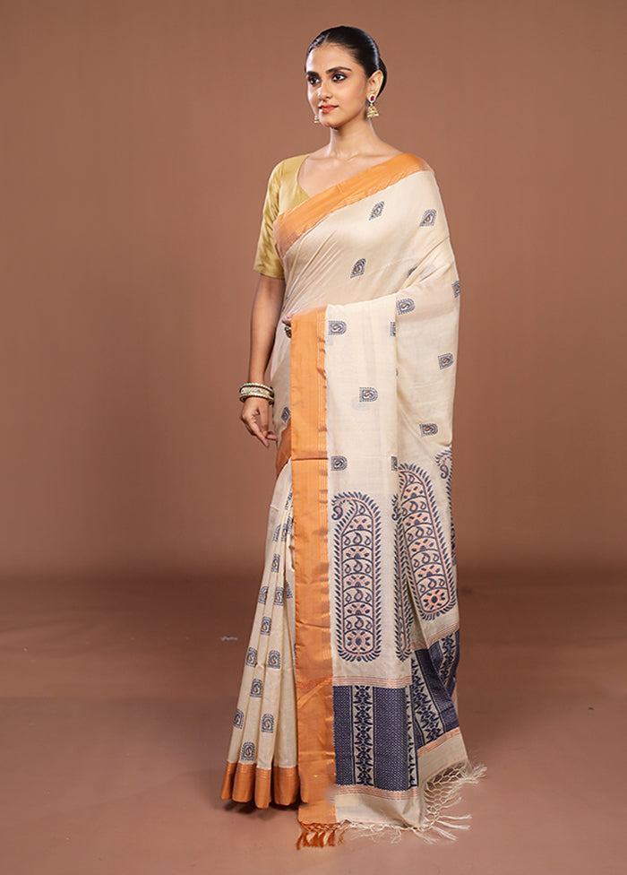 Cream Handloom Matka Silk Saree With Blouse Piece