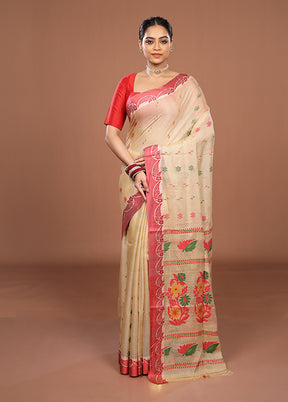Cream Matka Silk Saree With Blouse Piece