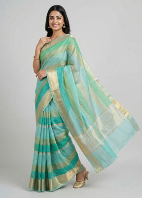 Blue Handloom Kora Pure Silk Saree With Blouse Piece