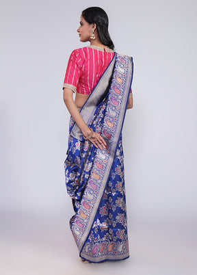 Blue Handloom Katan Pure Silk Saree With Blouse Piece
