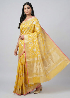 Yellow Organza Saree With Blouse Piece