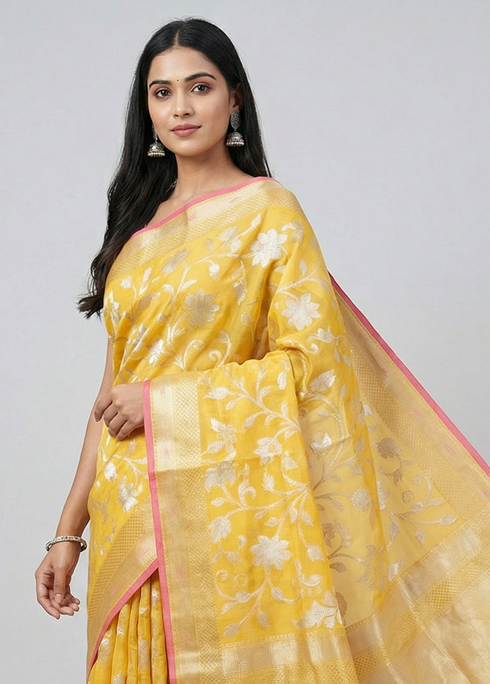 Yellow Organza Saree With Blouse Piece