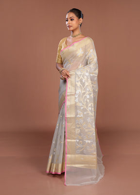 Cream Organza Saree With Blouse Piece