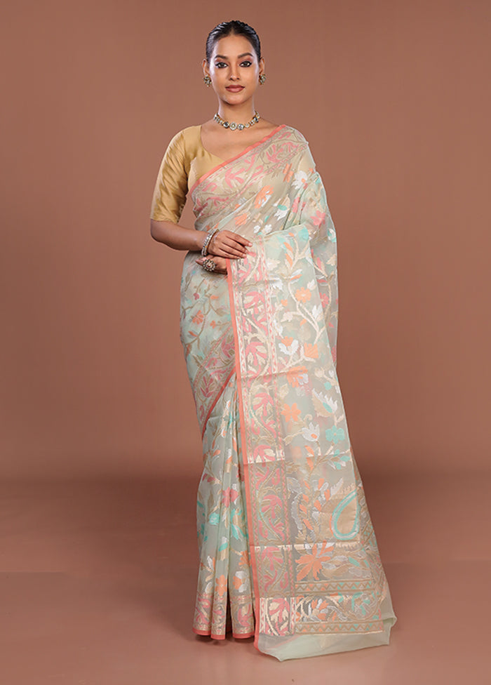 Blue Organza Saree With Blouse Piece