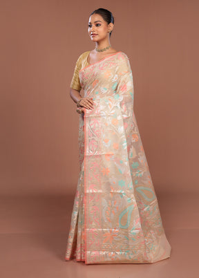 Cream Organza Saree With Blouse Piece