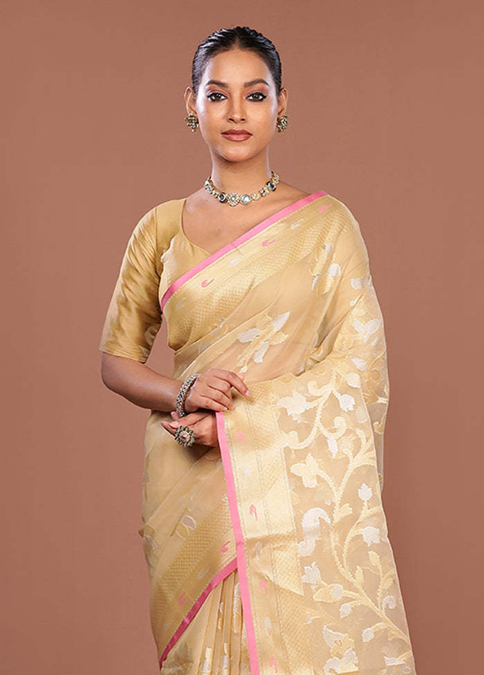 Cream Organza Saree With Blouse Piece