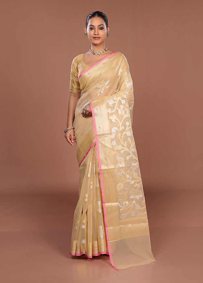 Cream Organza Saree With Blouse Piece