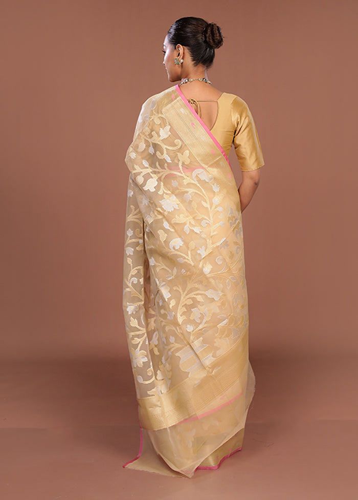 Cream Organza Saree With Blouse Piece