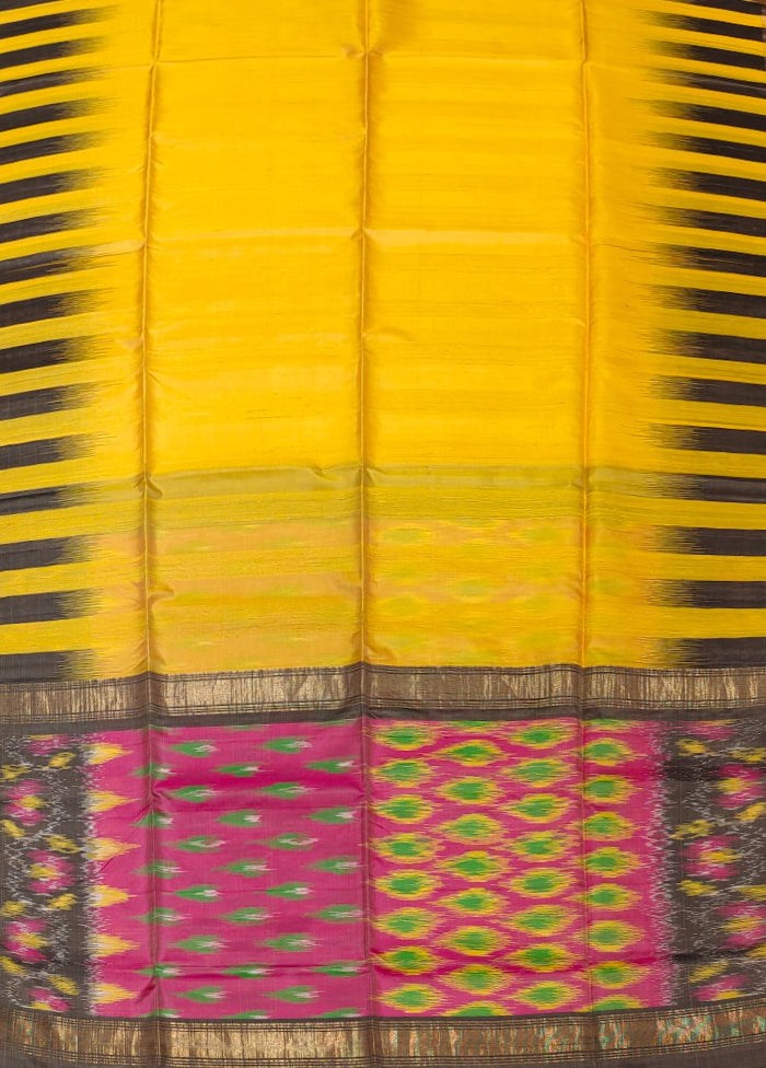 Yellow Handloom Kanjivaram Pure Silk Saree With Blouse Piece