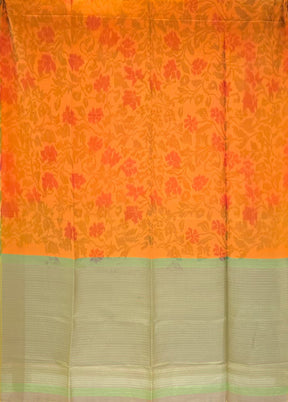 Orange Handloom Kanjivaram Pure Silk Saree With Blouse Piece