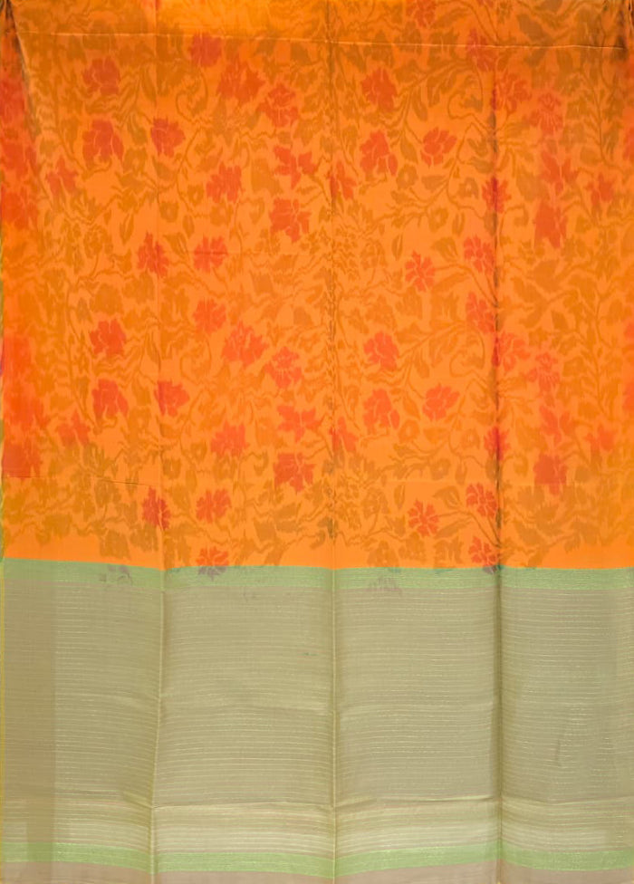 Orange Handloom Kanjivaram Pure Silk Saree With Blouse Piece