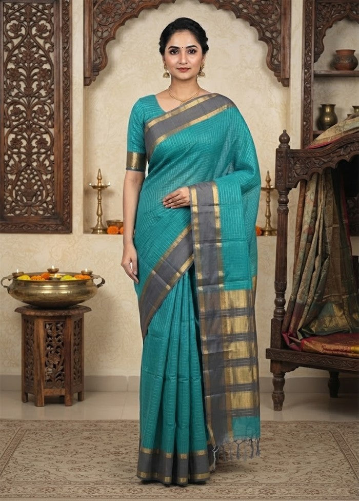 Green Handloom Kanjivaram Pure Silk Saree With Blouse Piece