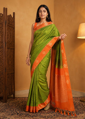 Green Handloom Kanjivaram Pure Silk Saree With Blouse Piece