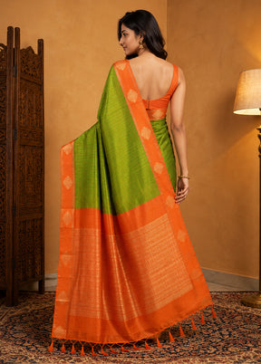 Green Handloom Kanjivaram Pure Silk Saree With Blouse Piece