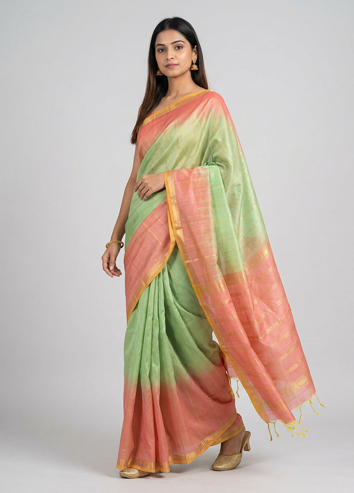 Green Handloom Kanjivaram Pure Silk Saree With Blouse Piece