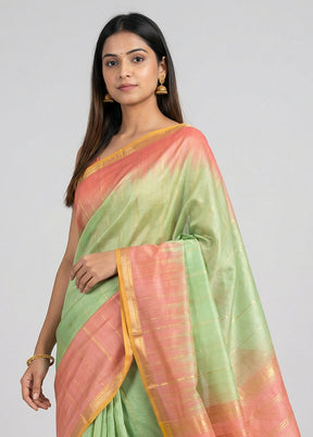 Green Handloom Kanjivaram Pure Silk Saree With Blouse Piece