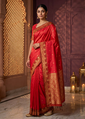 Pink Handloom Kanjivaram Pure Silk Saree With Blouse Piece