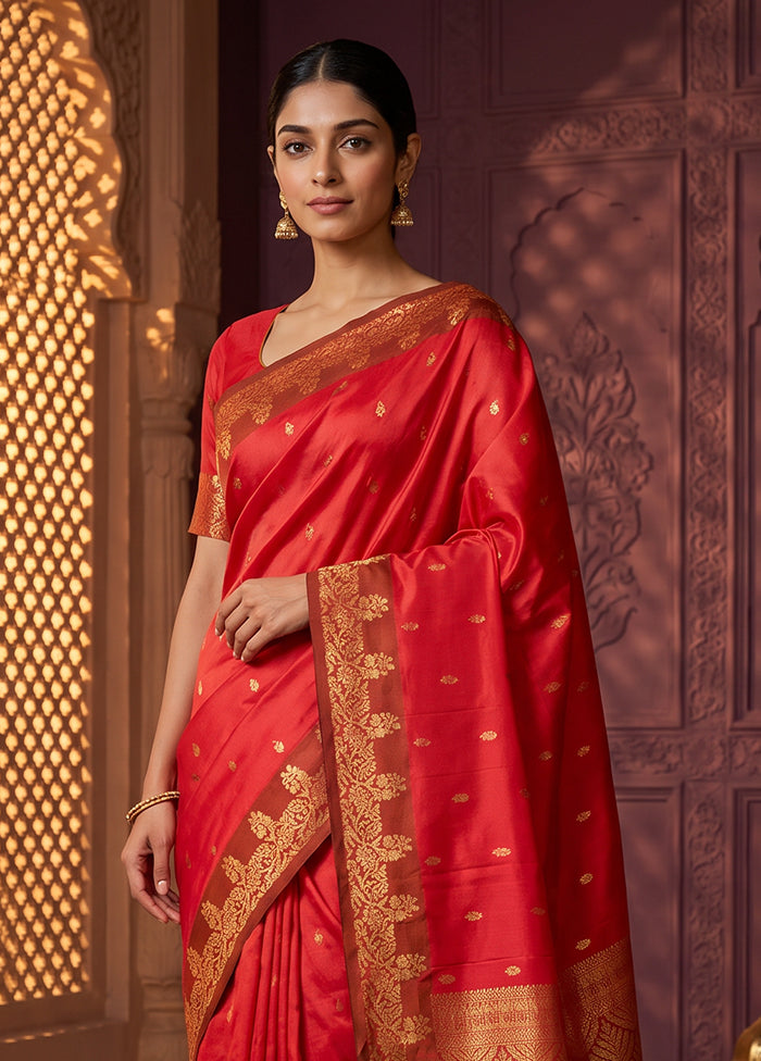 Pink Handloom Kanjivaram Pure Silk Saree With Blouse Piece