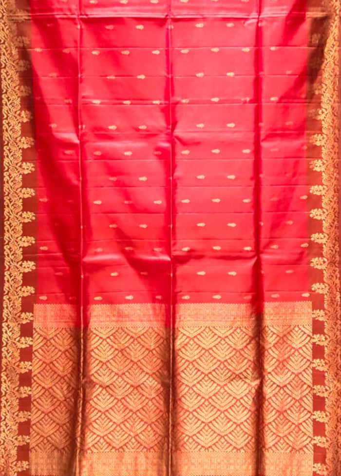 Pink Handloom Kanjivaram Pure Silk Saree With Blouse Piece