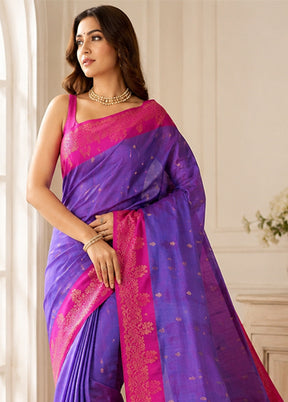 Purple Handloom Kanjivaram Pure Silk Saree With Blouse Piece